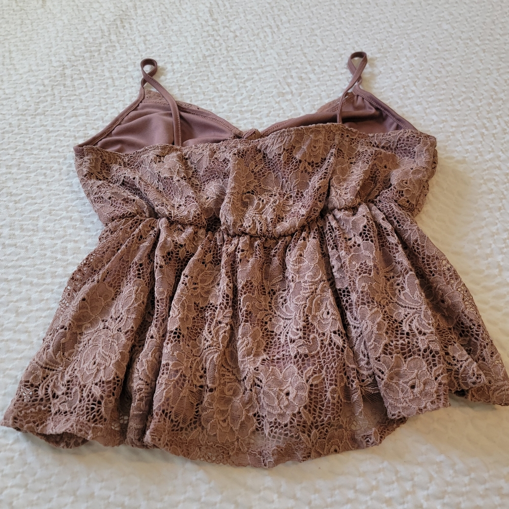 Haute Fox Mauve Lacy Spaghetti Strap Top SZ Xl - Picture 5 of 6